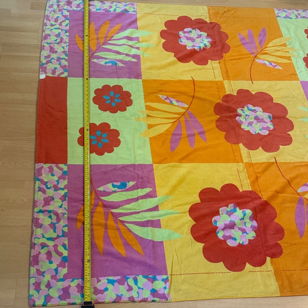 Vintage Terrisol Floral Beach Towel Blanket Pink Terry Cotton Brazil 66x66 - Picture 6 of 9